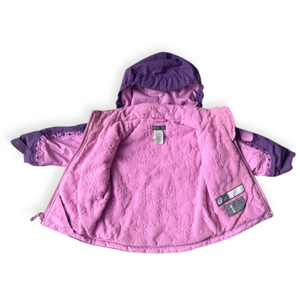 REI Toddler Girls 18 Months Purple Pink Fleece Lined Winter Jacket Hooded - Picture 3 of 13